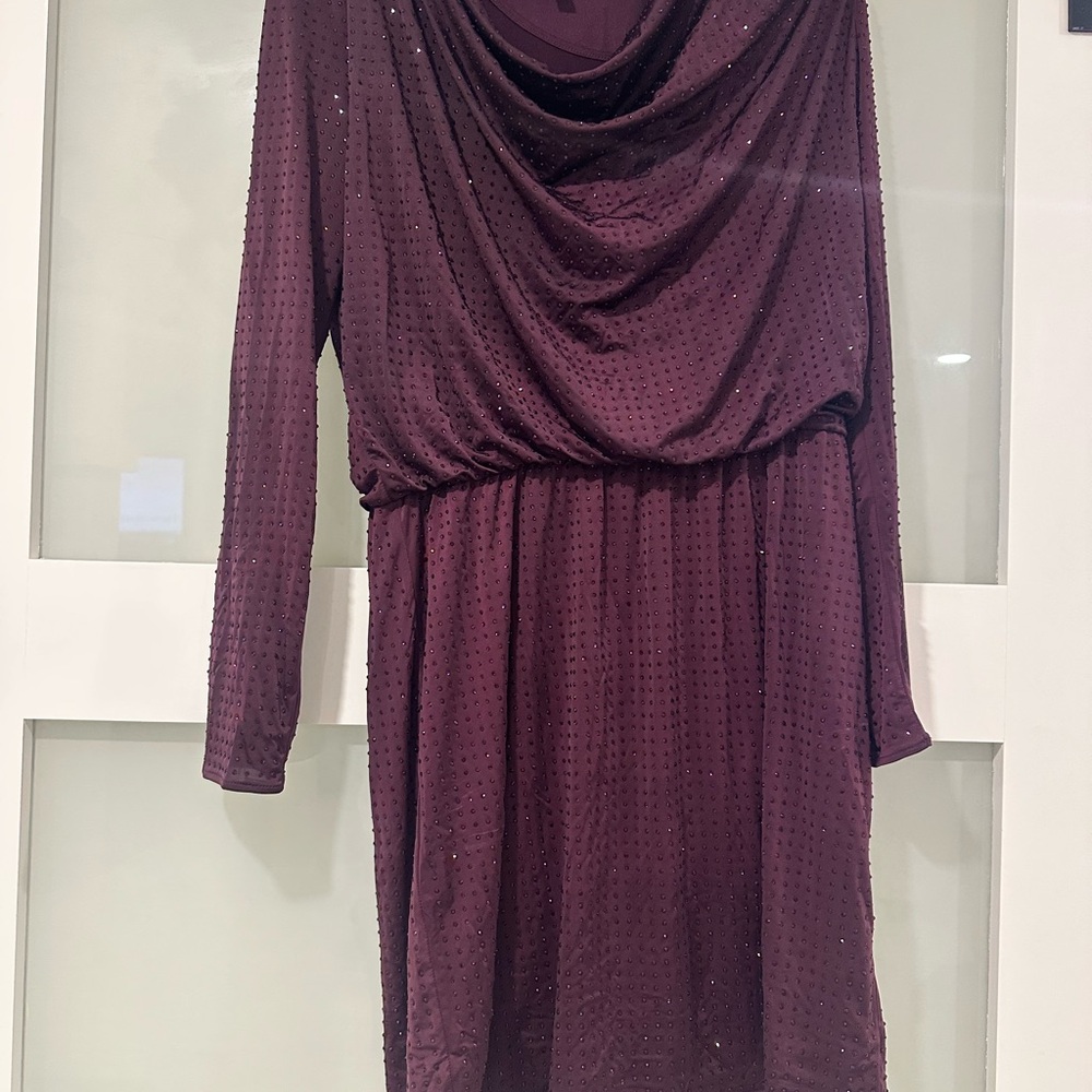 White House Black Market Long Sleeve Draped Cocktail Dress in Plum